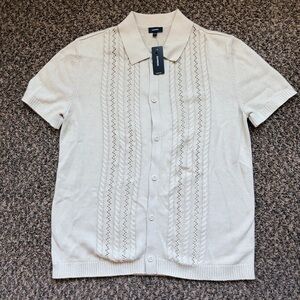 Express Cream Knit Short Sleeve Sweater Polo Size M